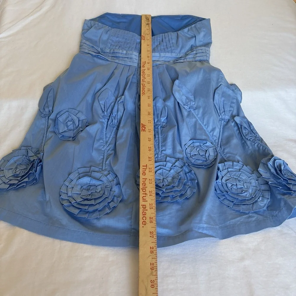 Blue Floral Appliqué Mini Dress Sweetheart Strapless Ruffled Minuet Teen Size 28